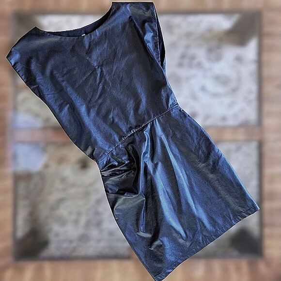 Imperial black faux leather asymmetrical shoulder dress - Picture 3 of 14